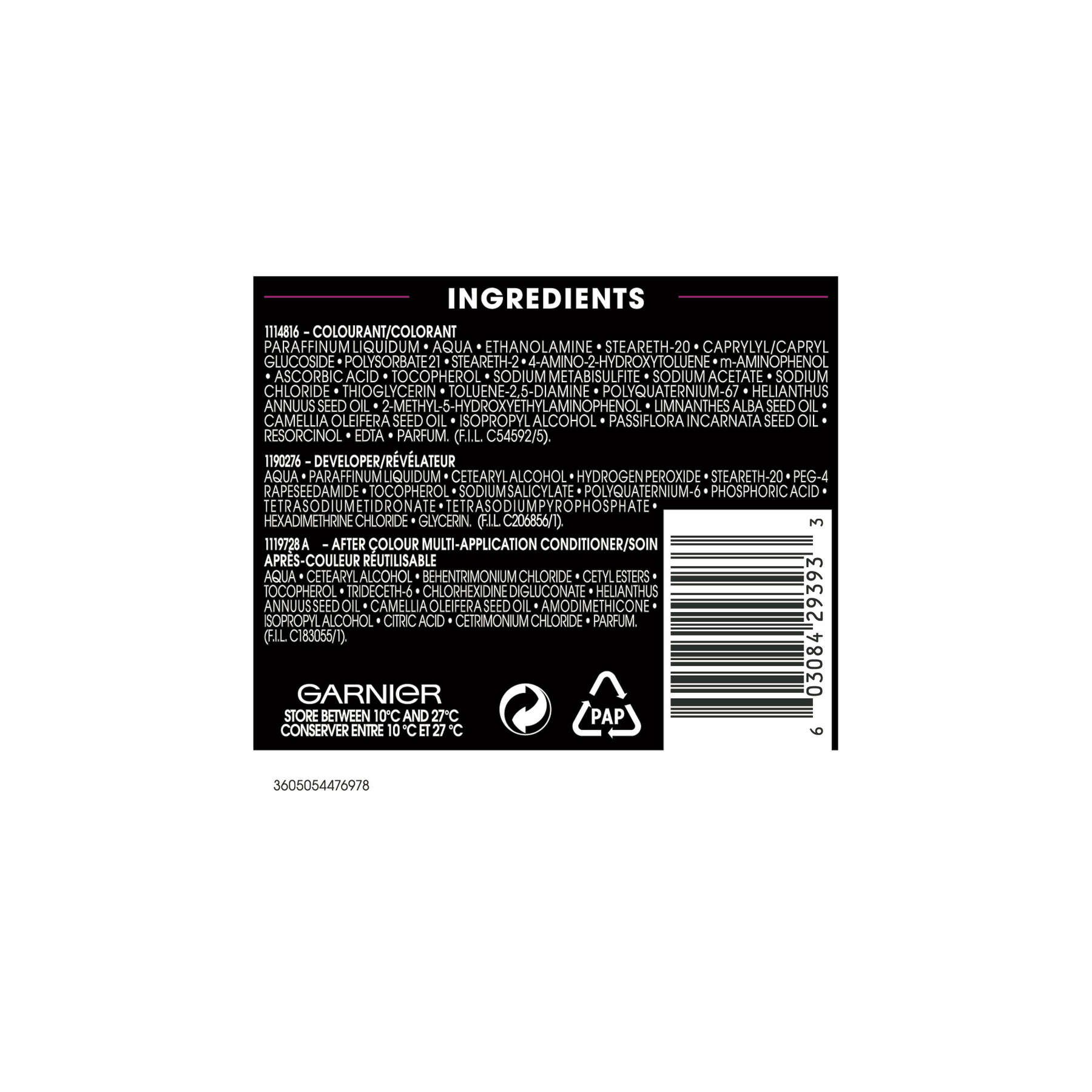 garnier hair dye olia 316 deep violet 603084293933 ingredientlist
