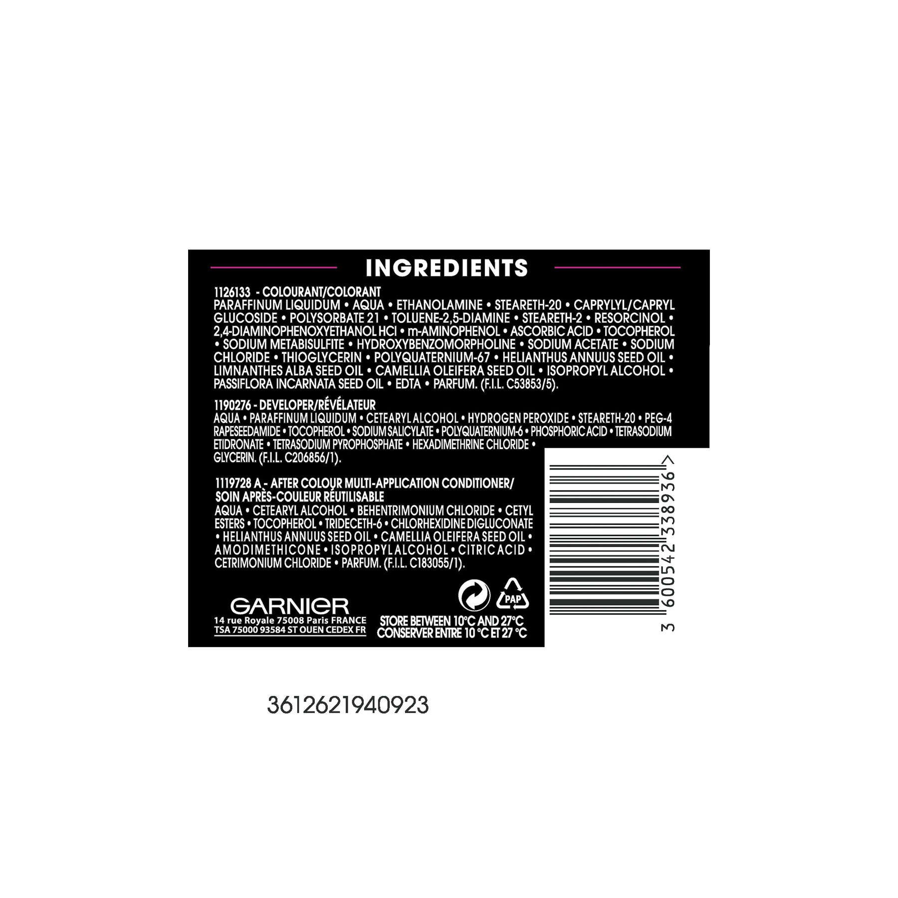 garnier hair dye olia darkest platinum brown 3p 3600542338936 ingredientlist