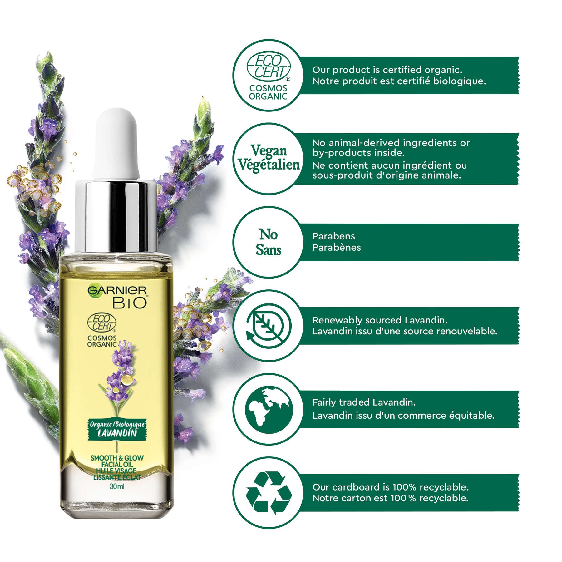 Organic Lavandin Smooth Glow Oil Garnier BIO