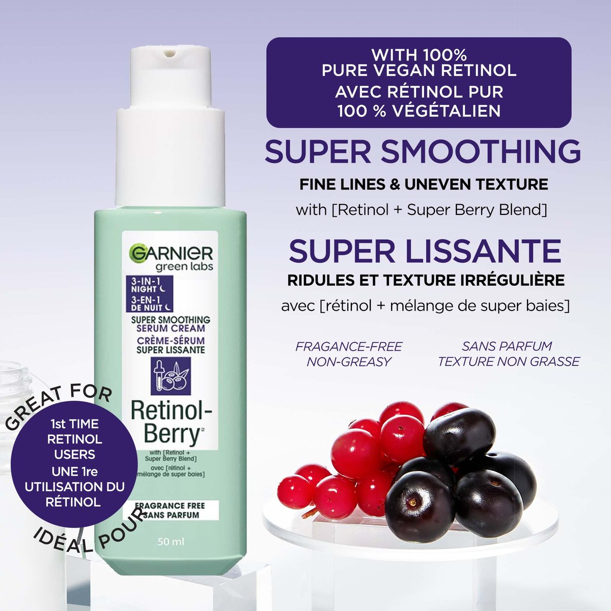 RetinolBerry Super Smoothing Night Serum Garnier Green Labs