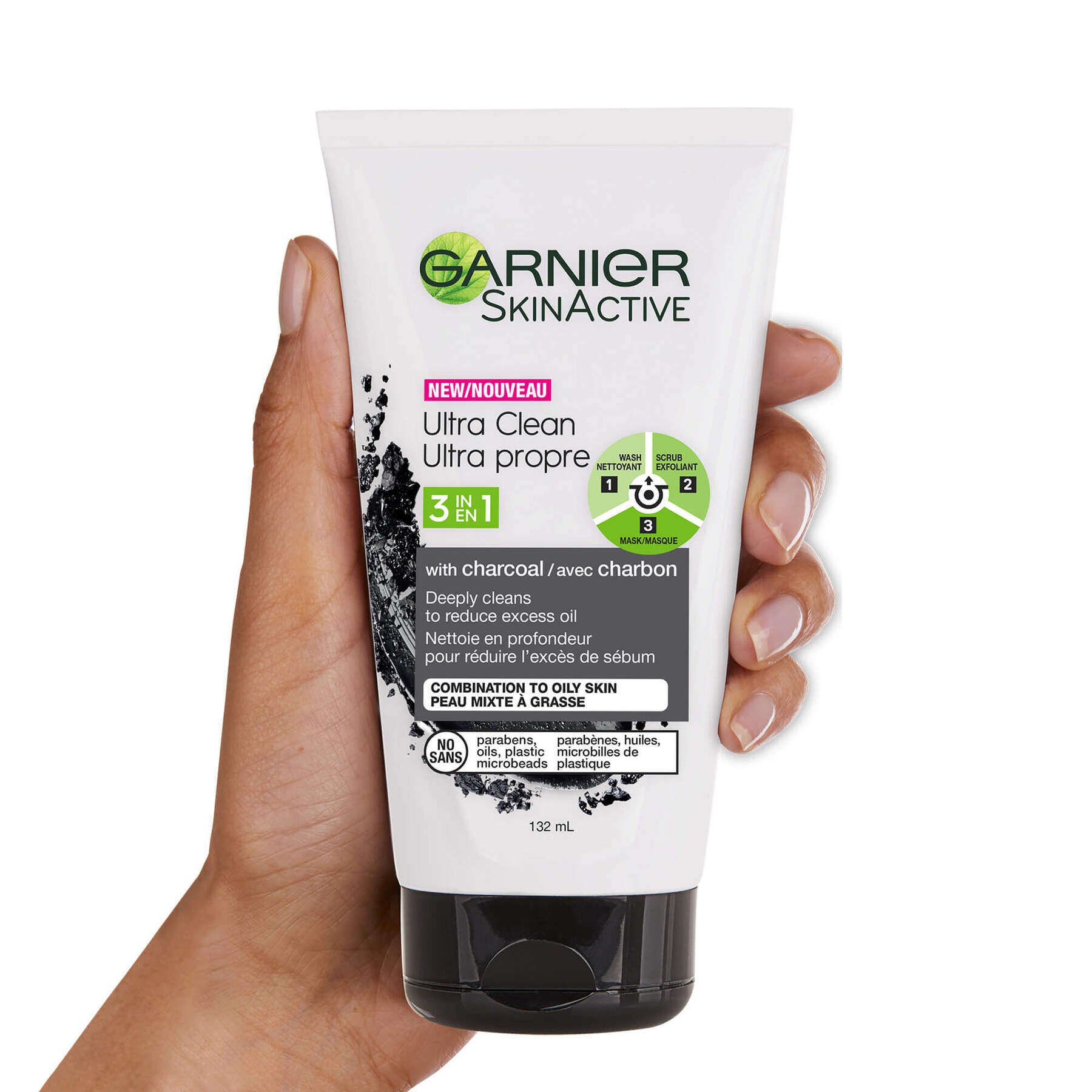 garnier cleanser skinactive ultra clean 3in1 cleanser with charcoal 132 ml 603084547579 inhand