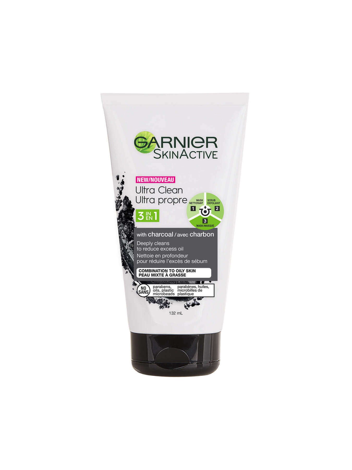 garnier cleanser skinactive ultra clean 3in1 cleanser with charcoal 132 ml 603084547579 t1
